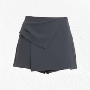 Zara Black High Waisted Basic Faux Wrap Skort Minimalist Mini Skirt Size XS